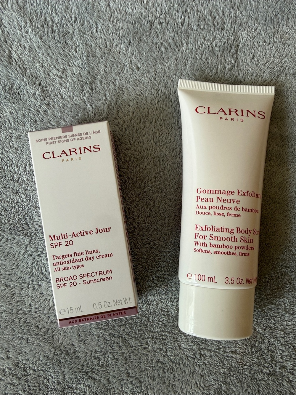 Clarins Exfoliating Body Scrub and Multi-Active Day Cream SPF 20